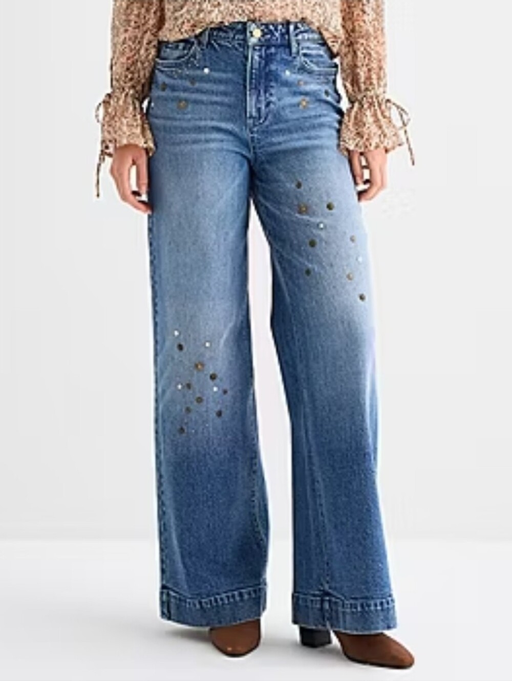 NWT a.n.a Plus Size Embellished Womens Highest Rise Wide Leg Jean